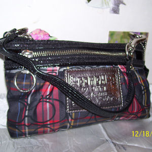 COACH Signature C Plaid Poppy Tartan Wristlet